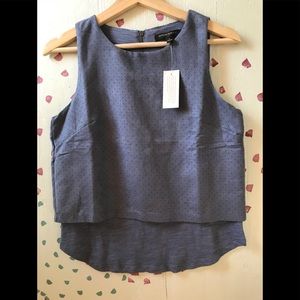 Blue faux suede sleeveless blouse